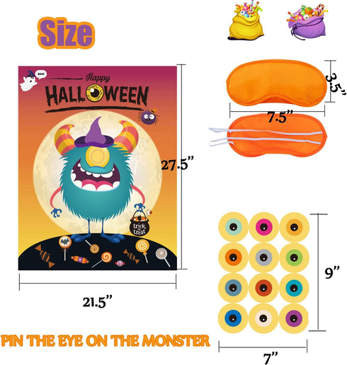 Funnlot Halloween Party Games for Kids Halloween Game Pin The Eye on The Monster Game Activities Hallowee n Pin The Tail Games...