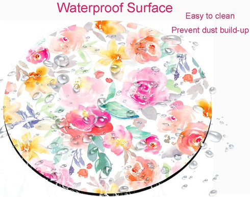 Floral Flowers Roses Mouse Pad, Bright Pink and Yellow Girly Watercolor Flowers Mouse Pad, Round Gaming Mouse Mat Waterproof Circular Small Mouse ...