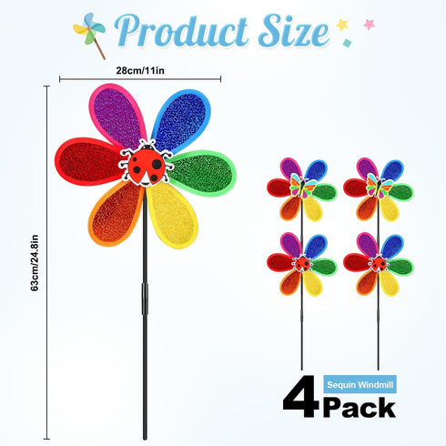 4Pcs Pinwheels for Yard and Garden,11 inch Colorful Flower Rainbow Garden Windmill,Bulk Wind Lawn Pinwheels Yard Windmills,Toys(2Pack Butterfly+2P...