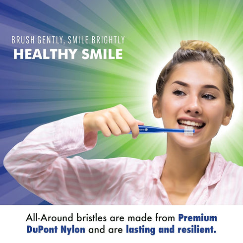 Brilliant Oral Care Adult Toothbrush with Soft Bristles, Round Head, and All-Around Clean for Teeth and Gums, Blue + Clear, 2 Pack...