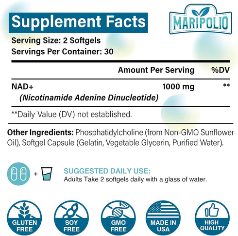 Liposomal NAD+ Supplement 1000 mg | Highest NAD Pontecy | Max Absorption | Pure NAD Supplement | Energy and DNA Repair, Aging Defense, Brain Funct...