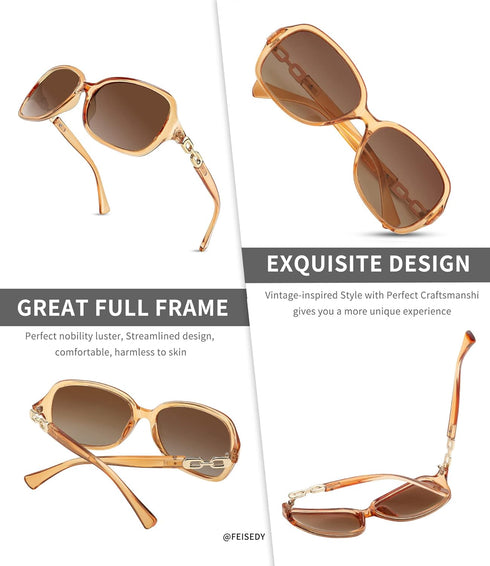FEISEDY Vintage Square Polarized Sunglasses for Women UV400 Travel Driving Fashion Arcuate Sunglasses B2526...