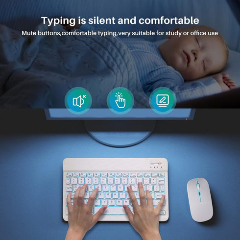 Ultra-Slim Bluetooth Keyboard and Mouse Portable Mini Wireless Keyboard Rechargeable 7-Color Backlit for Apple iPad iPhone Samsung Tablet iPhone S...