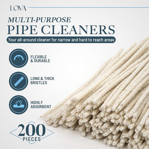 (200) Lova Pipe Cleaners Bulk (Hard Bristle) Easily Cleans, Glass Pipe Cleaner for Cleaning, Glass Pipes, Pipecleaners, Chenille Stems, (6 Inchs),...
