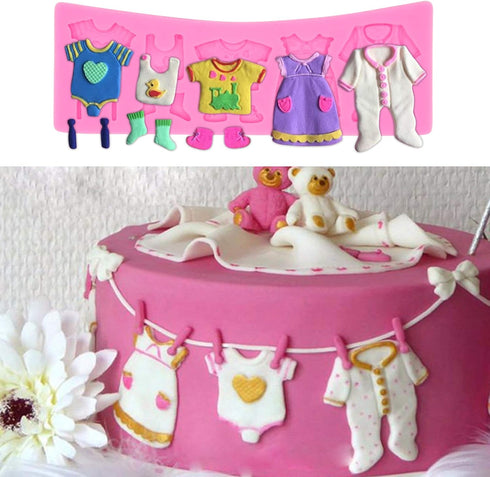 Rainmae 6Pcs Cute Baby Silicone Fondant Cake Mold Baby Birthday Party Kitchen Baking Mold Cake Decorating Moulds Modeling Tools Baby Shower Gender...