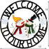 Welcome to Our Home Rustic Metal Snowmen Hanging Welcome Signs Wall Decor Front Door Wreaths Garden Fence Patio Porch Yard Winter Christmas Holida...