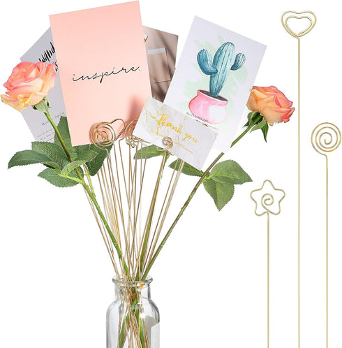 Sunnyray 30 Pieces Metal Wire Floral Picks Wire Place Card Holder Stand 13 Inch Table Name Number Picture Clips Menu Note Memo Holder for Wedding ...