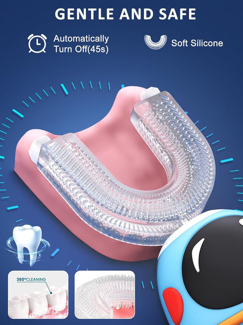 FTOYIN Kids Electric Toothbrush with 3 Brush Heads, U Shaped Ultrasonic Toothbrush Kids with 5 Modes, 45s Smart Reminder, 360-Degree Automatic Cle...