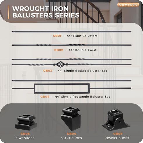 Iron Baluster Shoes Stair Balusters Stair Flat Shoe with Screw for 1/2" Square Balusters,Copper Baluster Wrought Iron Spindles Shoes Metal Spindle...