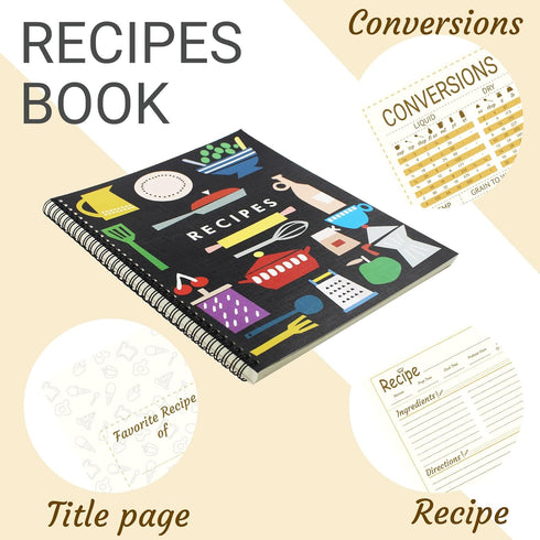 1 Pack 8.5" x 11" Recipe Book to Write in Your Own Recipes, Blank Recipe Notebook, Spiral Cookbook Recipe Journal Notebook Include 120 Recipes Pag...