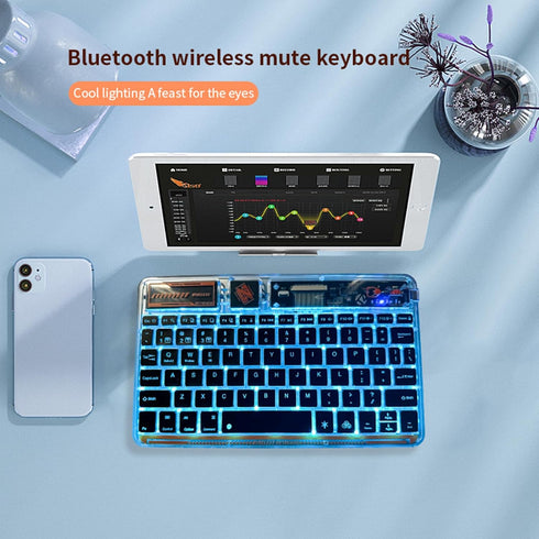 Portable Bluetooth Keyboard 7-Colors RGB Backlit Mini Keyboard, Rechargeable Ultra-Slim Tablet Keyboard for Windows/IOS/Android-Transparent Pink...