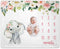 Floral Elephant Baby Monthly Milestone Blanket, Jungle Elephant Girl's Soft Fleece Monthly Milestone Blanket , Girl Elephant Nursery Infant Newbor...