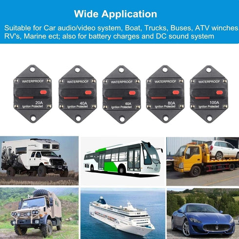 Hi-Amp 20Amp Circuit Breaker 12V-32V DC Waterproof, 10-300A Fuse Inverter with Manual Reset Button for Auto Truck RV Marine, Panel Mount (20A)...