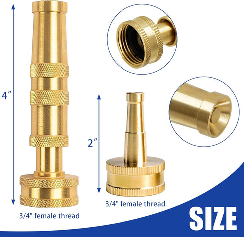 Hourleey 4" Adjustable Twist Hose Nozzle, 2" Heavy-Duty Brass 3/4" GHT Hose Nozzle Jet with 2 Garden Hose Rubber Washers (Nozzle Twist and Nozzle ...