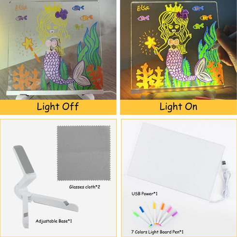 Led Note Board with Colors, Glowing Acrylic Dry Erase Board with Light, Light up Dry Erase Board Memo Message Board Note Glass Led Board (11.8 * 7...