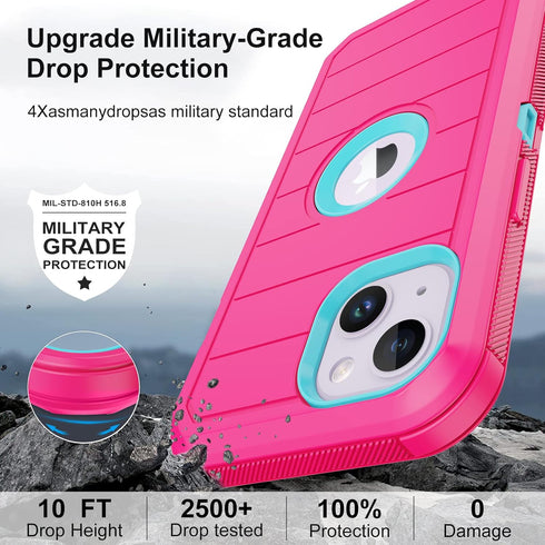 Annymall for iPhone 14 Case with 2 Screen Protector,Full Body Shockproof Drop Protection Dust Proof Heavy Duty 3-Layer Rugged Durable Military Gra...