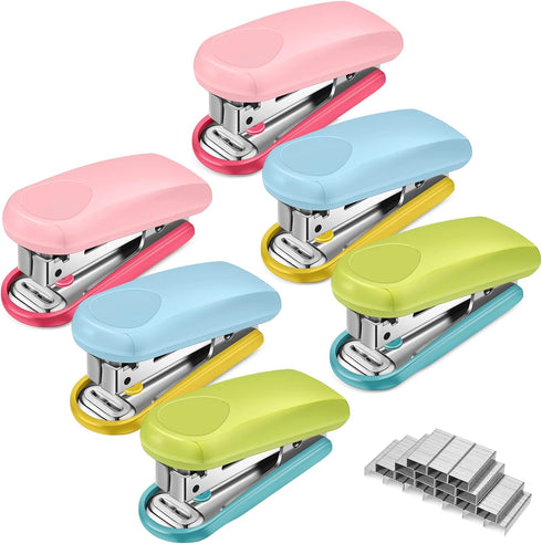 Leinuosen 6 Pack Mini Stapler with 1000 Staples Pink Small Stapler Multipack 16 Sheets Capacity Standard Staples with Box Desktop Stapler Remover ...