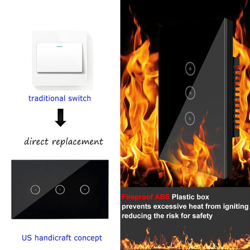 Jinvoo WiFi Smart Wall Light Switch, Remote Control, Glass Panel, 2.4GHz Wi-Fi Touch Switch, Neutral Wire Required, Works with Alexa and Google As...