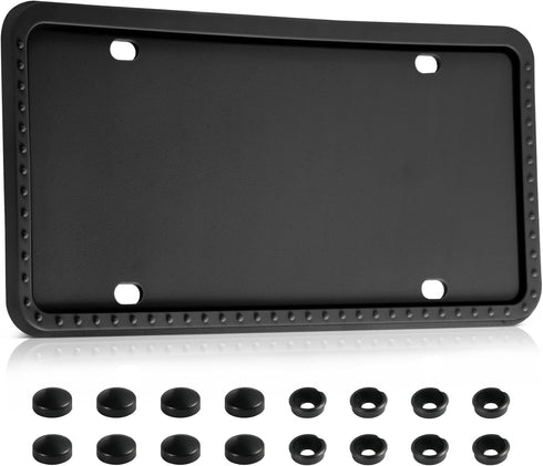 LivTee Silicone License Plate Frames Covers, 1 Pack Universal American Car Accessory License Plate Bracket Holder, Licence Plate Accessories - Bla...