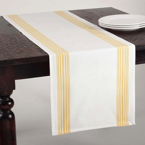 Saro Lifestyle Striped Design Cotton Table Runner, 16"x72", Yellow...