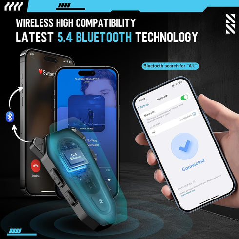 Motorcycle Bluetooth 5.4 Headset with LCD Screen,Motorcycle Helmet Speakers with 2 Mic,3D Stereo Sound,48h Music&FM,Noise Reduction and Waterproof...