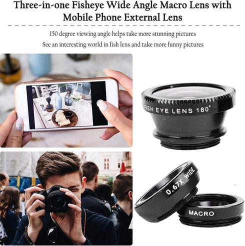 Silver 3 in 1 Cell Phone Camera Lens Kit Wide Angle Macro Fisheye Lens Universal for Smart Phones iPhone Samsung Android(Silver)...