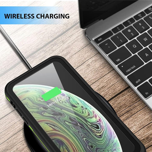 GUSTAVE iPhone Xs Waterproof Case, iPhone X Waterproof Case Wireless Charging Support Waterproof Shockproof Full-Body Rugged Cover Case with Built...