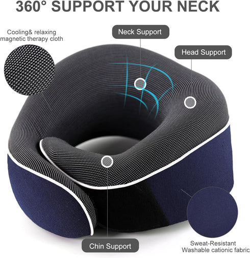 Travel Neck Pillow, Best Memory Foam Airplane Pillow for Head Support Soft Adjustable Pillow for Plane, Car & Home Recliner Use (Blue)...