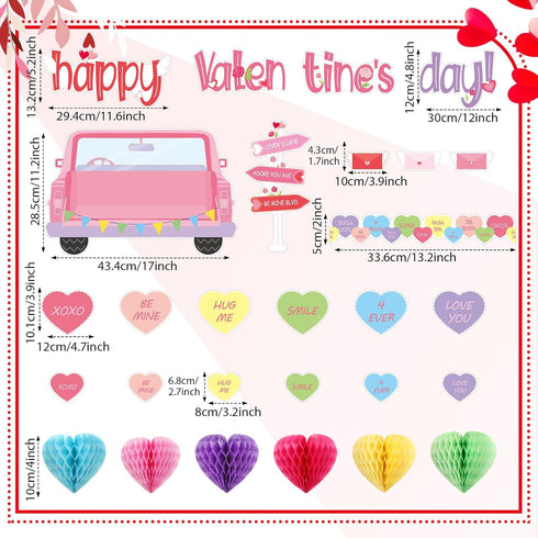 TaoBary 85 Pcs Valentine's Day Bulletin Board Set 3D Heart Honeycomb Owl Love Truck Bulletin Board Cutouts Valentine's Day Classroom Decorations f...