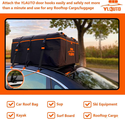 Rooftop Cargo Tie Down Hook Straps for Attaching Car Top Carriers Without A Roof Rack,100% Waterpoof,Suitable for Any Rooftop Cargo Carrier,No Mor...