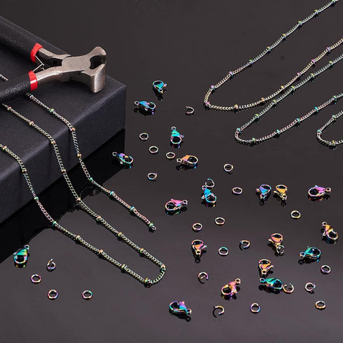 COGCHARGER 5M Stainless Steel Satellite Chains Rainbow Soldered Beads Chain DIY Chain Jewelry Set Making Kit for Jewelry Necklace Bracelet Earring...