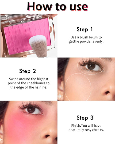 Powder Blush Palette, Matte Powder Makeup Blush for Cheeks, Natural Glow Face Blush Contour Palette, Lightweight, Smooth, High Impact Buildable Co...