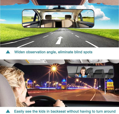 SkycropHD Car Rear View Mirror, Clip on Interior Rearview Mirror Panoramic Wide Angle to Eliminate Blind Spots – Convex, White...
