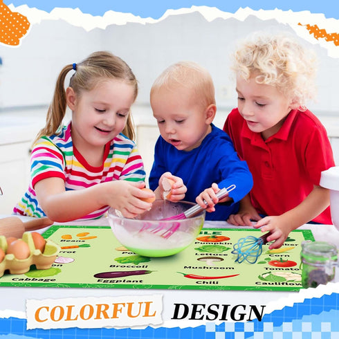 Mifoci 8 Pcs Educational Preschool Placemat Set for Kids Reusable Washable Non Slip Placemats for Dining Table Plastic Learning Mats for Nursery K...