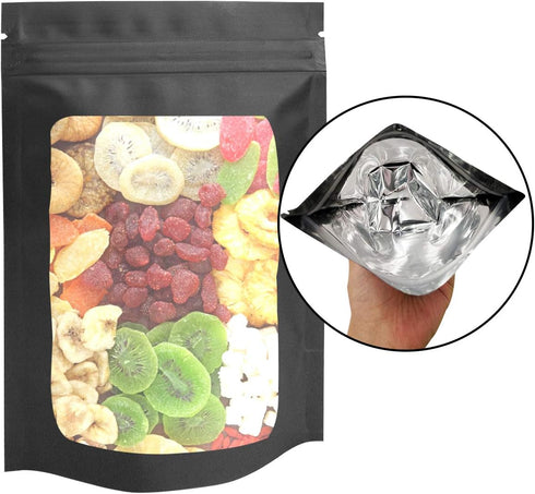 100 Pack Stand-Up Mylar Bags - 3.1 x 5.1 Inch Resealable Smell Proof Bags with Clear Window Foil Pouch Bags Flat Bag Matte Black...