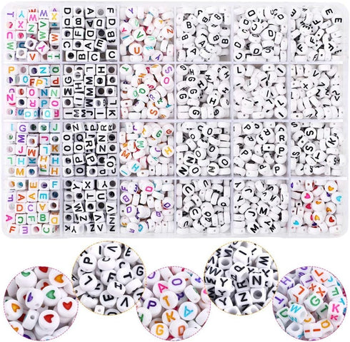 8800pcs Beads Kit, Including 7200pcs 4mm Glass Seed Beads and 1600pcs Letter Beads for Bracelet Jewelry Making and Crafts with 20m Crystal String ...
