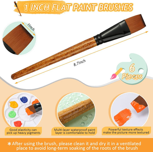 6 Pcs Flat Paint Brushes 1 Inch Watercolor Acrylic Paint Brush Synthetic Nylon Craft Artist Brushes for Painting Oil Fine Crafts Face Body Art Pai...