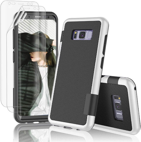 Jeylly S8 Case, Galaxy S8 Case with 2 Pack HD Soft Screen Protector, Contrasting Colors Ultra Slim One-Piece Anti-Slip Rugged Soft TPU Bumper Shoc...