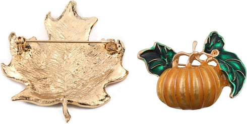 Thanksgiving Pin Pumpkin Brooch Maple Leaf Brooch Fall Pin Fall Jewelry Clothes Decoration Holiday Brooch 2pcs/set...