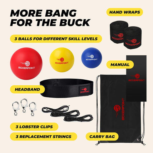 Boxing Reflex Ball for Adults and Kids - React Reflex Balls on String with Headband, Carry Bag and Hand Wraps - Improve Hand Eye Coordination, Pun...