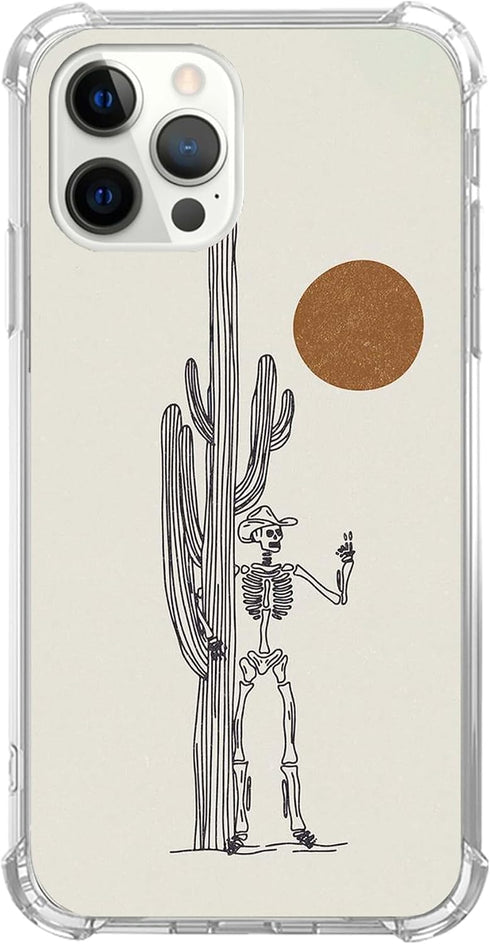Skull Cowboy Phone Case Compatible with iPhone 15 Pro Max, West Wild Sunset Cactus Cover for Men Girls Women Boys, Shockproof Protective TPU Case ...