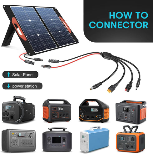 4-in-1 Solar Panel Adapter Connectors to Anderson XT60 DC 5.5x2.1mm DC 7.9x0.9mm Connector Solar Splitter Parallel Adapter Cable for Solar Portabl...