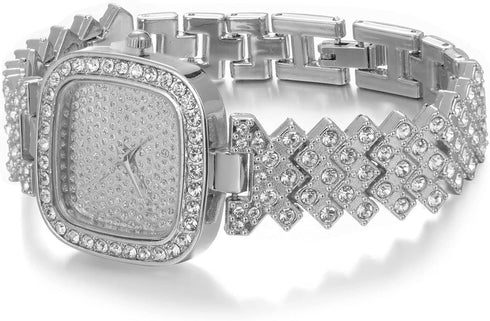 Halukakah Diamonds Gold Watch Iced Out, Women's 18K Real Gold/Rose Gold/Platinum White Gold Plated 30MM Width Square Dial Quartz Wristband 7.5" wi...