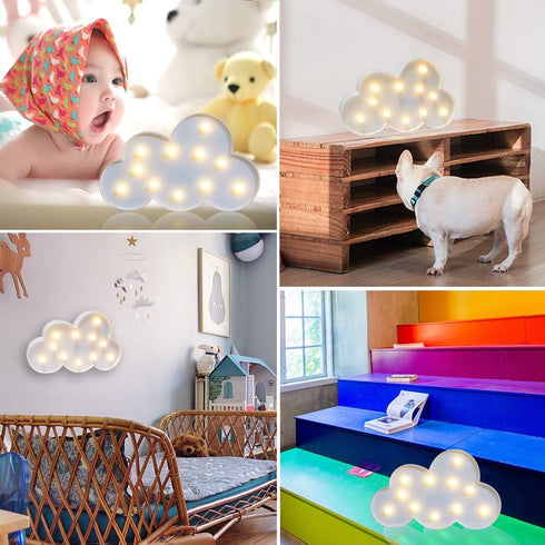 White LED Cloud Marquee Signs, Light Up Cloud Decorative Signs Hanging Hole Nursery Room Night Light for Baby Shower, Party Supply, Christmas Deco...