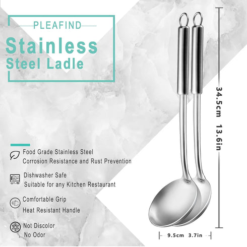 Pleafind 2-Pcs Soup Ladle, 13.6 Inch Cooking Spoon, Ladle Spoon, Stainless Steel Soup Ladle Spoon, Wok Ladle for Stirring, Portioning and Serving ...