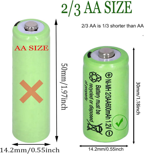 10 Packs 2/3AA Size Rechargeable Batteries 600mah 1.2V Ni-MH for Flame Solar Lights,Fairy Lights,Solar Yard Lights,Solar Lights(They are not AA St...
