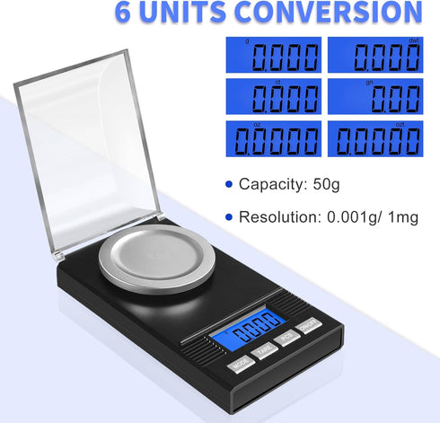 Fuzion Milligram Scale 50g/0.001g, Portable Jewelry Scale .001 Gram Accuracy, Mg Scale, Powder Scale, Microgram Scale, Milligram Scale for Powder ...