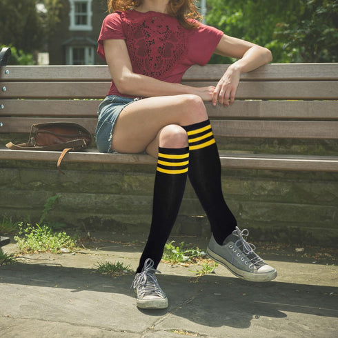 KONY Women's Cotton Knee High Socks - Casual Solid & Striped Colors Fashion Socks 3 Pairs (Women’s Shoe Size 5-9)...