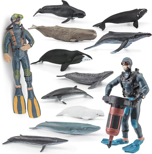 Ocean Sea Marine Animal Figure Toys Playsets 12 PCS Diver Whale Model Toy Desktop Decoration Collection Party Favors Toys for Boys Girls Kids...