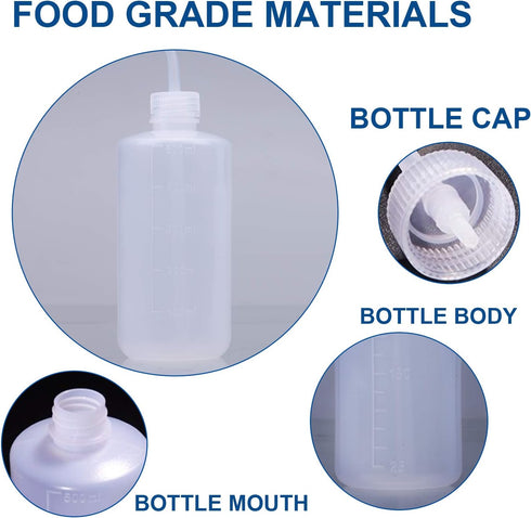 Wash bottle, 3 Pack LDPE Squeeze Bottles, Safe Plastic Low Density Polyethylene Watering Bottle Tattoo Wash Bottle with Narrow Mouth, for Chemistr...